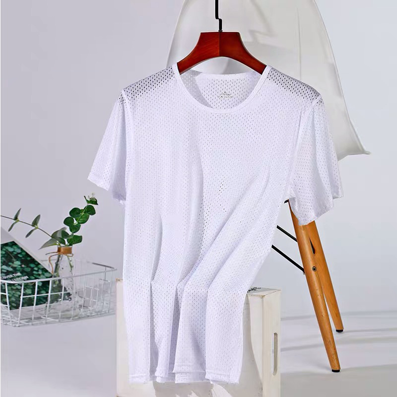 Camiseta de manga corta de seda de hielo para hombre de verano de malla delgada transpirable suelta más traje de media manga de secado rápido camiseta de moda