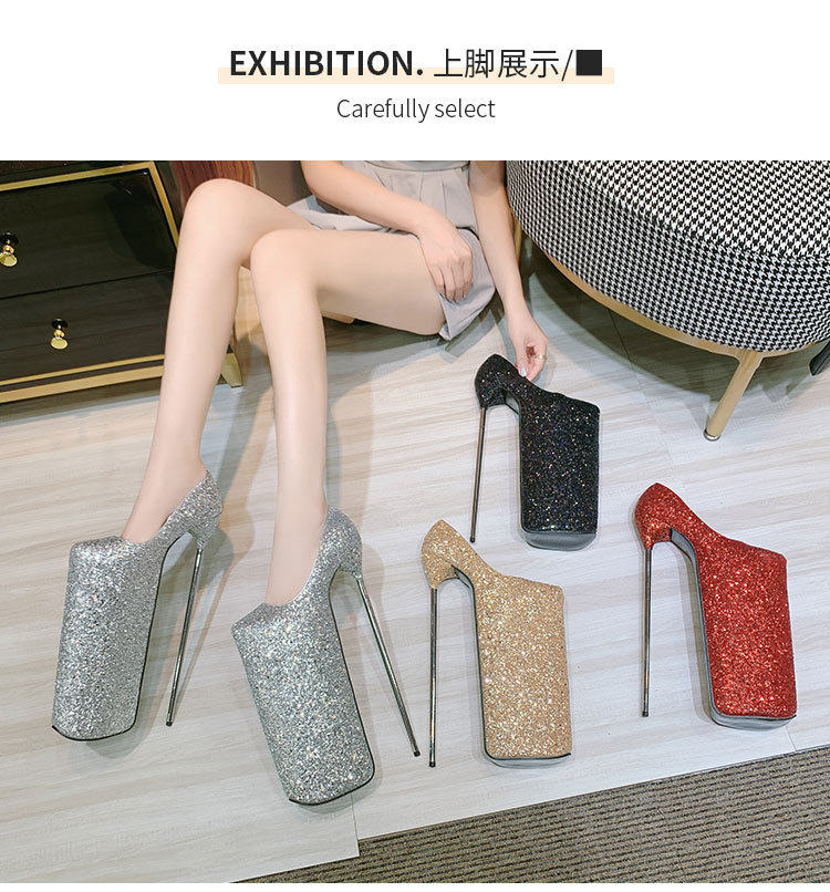 Giày cao gót nữ mũi tròn gót nhọn siêu cao có đế chống thấm — Màu bạc, Màu vàng, Màu đen, Màu đỏ chi tiết 7