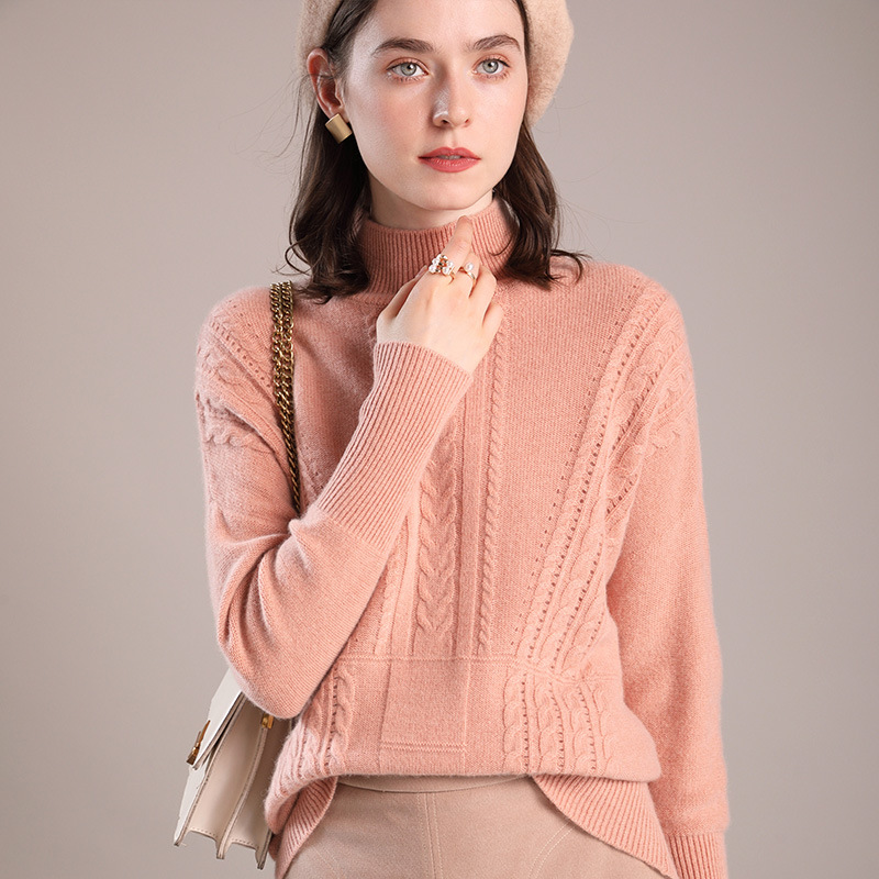 Solid New products Cashmere sweater High collar Off the shoulder Twist Cardigan Ladies Hollow Large sweater Autumn Easy
