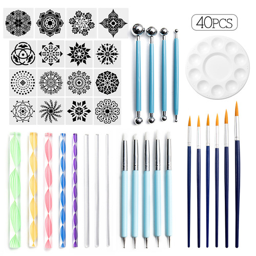 Cross-border mandala tool 40-piece set painting template brush palette DIY graffiti dot drill pen pill stick