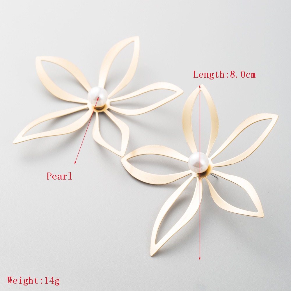 Fashion Hollow Alloy Flower Earrings Female Pearl Earrings display picture 1