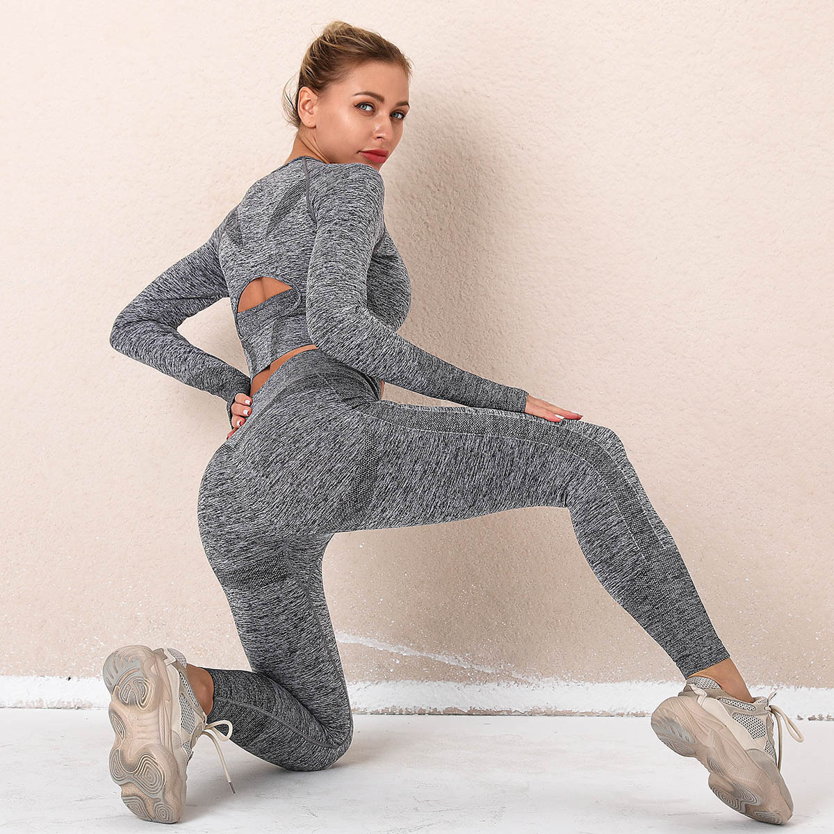 seamless knitted yoga pants suit  NSLX16821