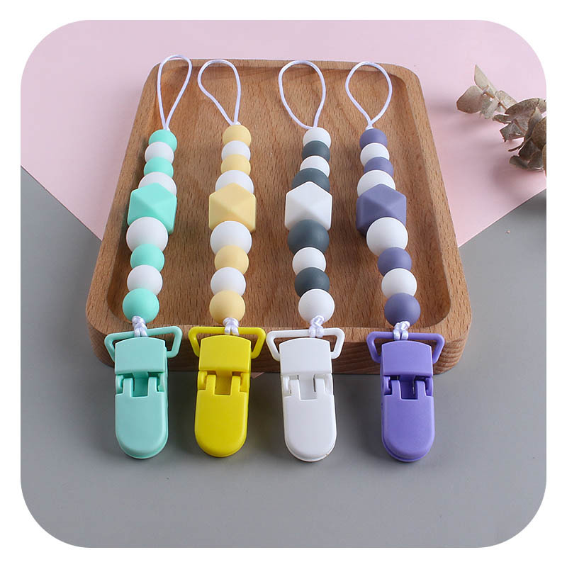 Nuevo clip de pico de pato de plástico grande octogonal de silicona mordedor bebé molar juguete calmante Cadena de chupete de silicona cadena anti-caída