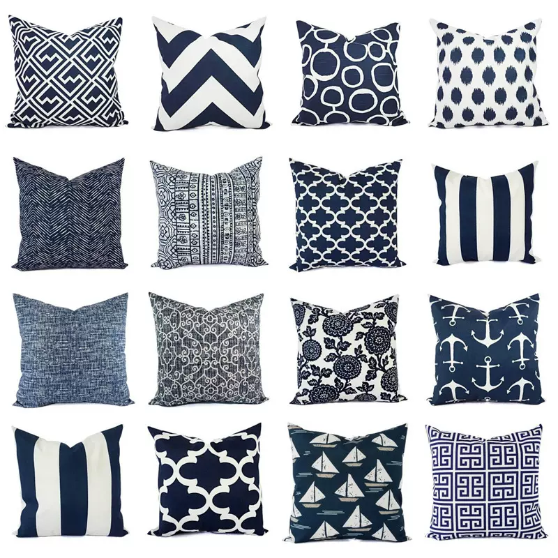 ins北欧风蓝色抱枕靠垫办公室沙发抱枕套靠枕亚马逊家居支持定制