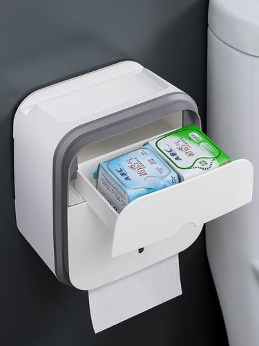 Hole-free double-layer toilet paper holder bathroom supplies toilet paper holder wall-mounted shelf waterproof toilet paper holder