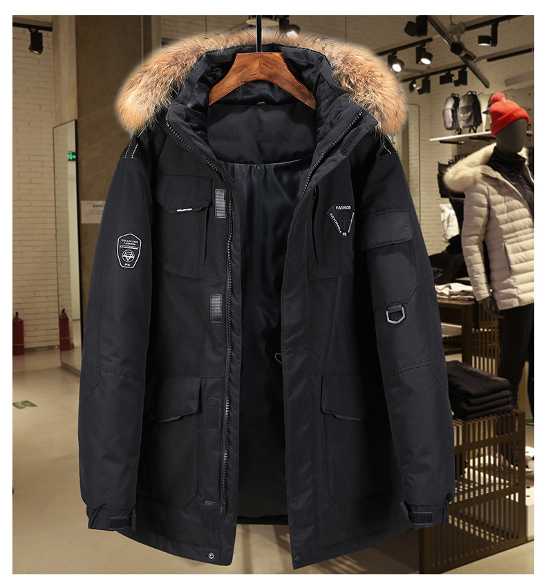 Herren Mantel Jacke mittellang beliebte Arbeitsjacke abnehmbare Kapuze große Größe Manteloberteil 5858_voghion.com