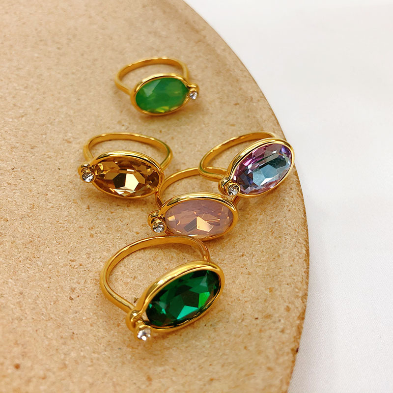 Fashion Oval Copper Plating Inlay Gem Rings 1 Piece
