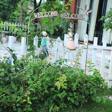 美式花园杂货地插庭院花插铁艺英文欢迎牌草地别墅装饰创意花盆架