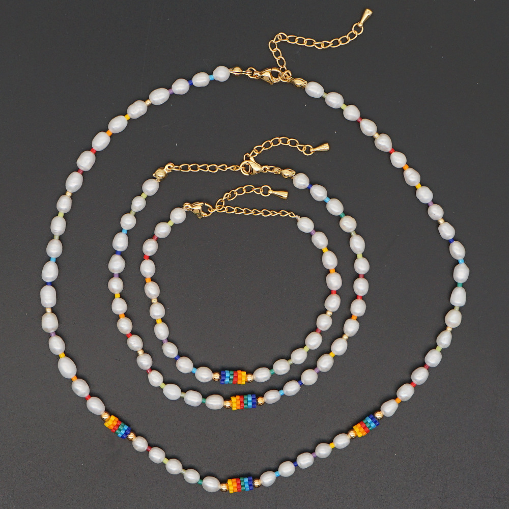 Fashion niche baroque natural freshwater pearl wild rainbow imported Miyuki rice bead braceletpicture4