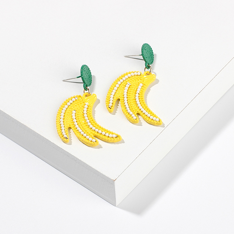 Korea Candy Color Fruit Banana Strawberry Lemon Childlike Girls Alloy Earrings display picture 7