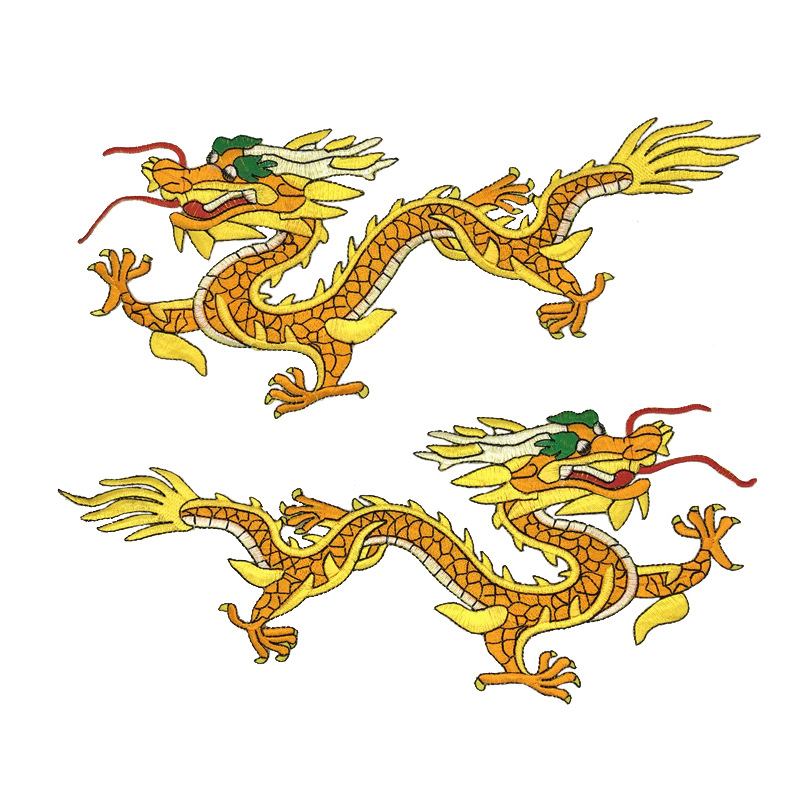 新品刺绣大号金色龙布贴民族风衣服装饰绣花贴舞蹈礼服背胶补丁贴