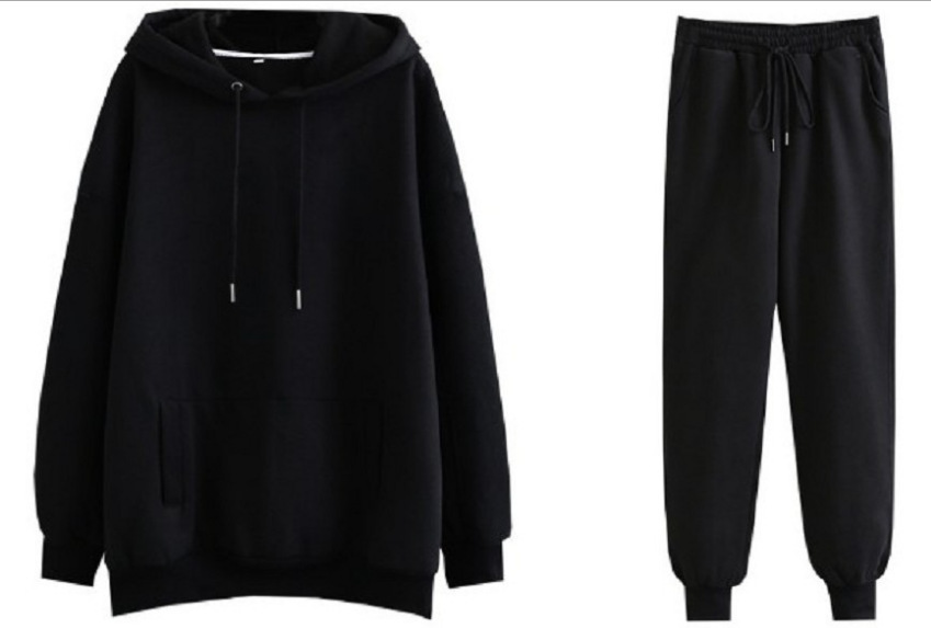 Damen neue Mode lässig plus Samt verdickte Kapuze Damen Sweatshirt lose Top Hosen Anzug_voghion.com