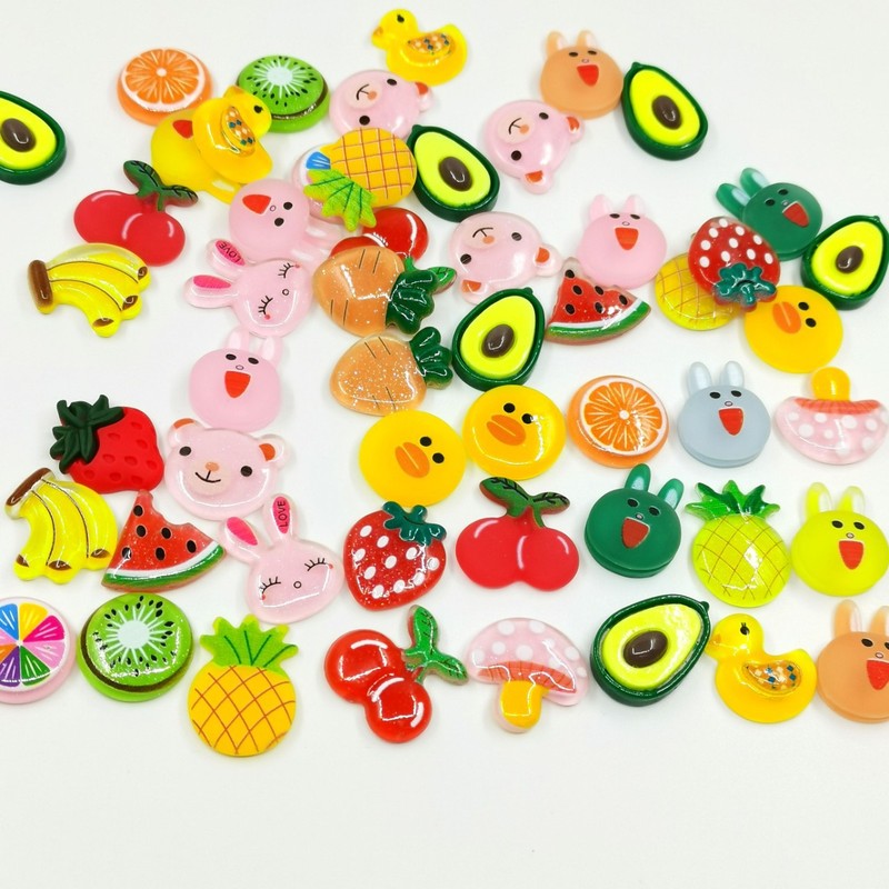 100pcs DIY crafts Fruit series mixed resin accessories diy handmade jewelry accessories Phone case decoration sticker baby hairpin accessories