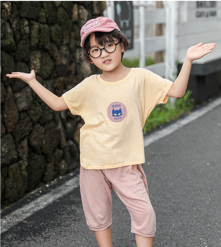 Children's clothing 2023 summer new children's Korean version boys' short sleeved set bamboo knot cotton capris girls' clothing wholesale