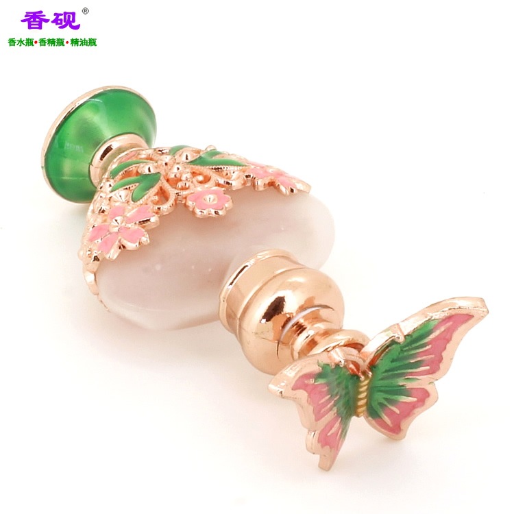 香砚定做款6ml三朵花绿色底座心形贵夫人玫瑰金蝴蝶瓶盖摆件5