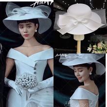 歐美新娘禮帽誇張大蝴蝶結走秀拍照影樓寫真白紗帽子婚紗配飾