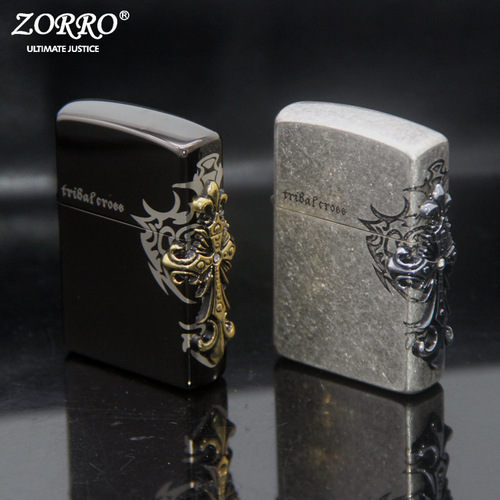 ZORRO/Zorro metal creative kerosene lighter antique antique silver side cross can be engraved and shipped