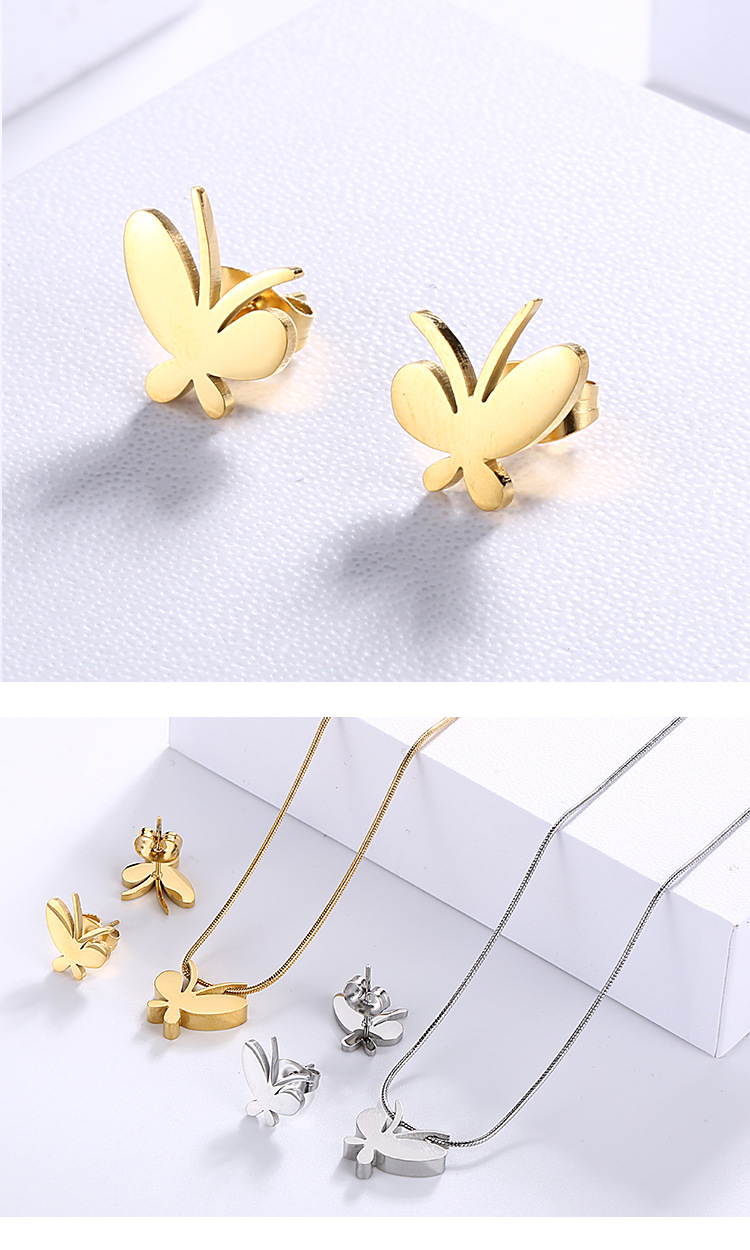Korean Style Simple Titanium Steel Butterfly Necklace Earrings Jewelry Wholesale Fashion All-match Snake Bones Chain Accessories Wholesale display picture 4