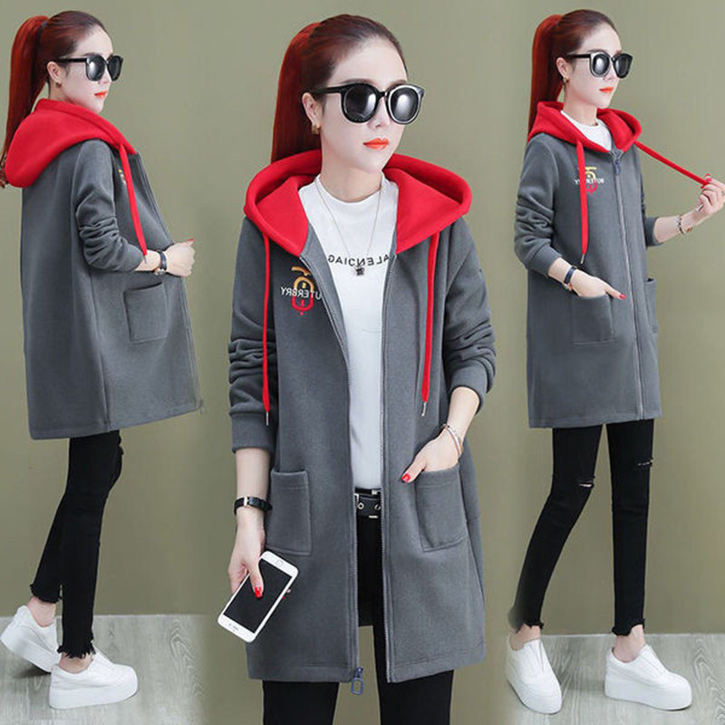 跨境廠家直銷2020秋冬季新款衛衣外套女裝百搭中長款女寬松大碼