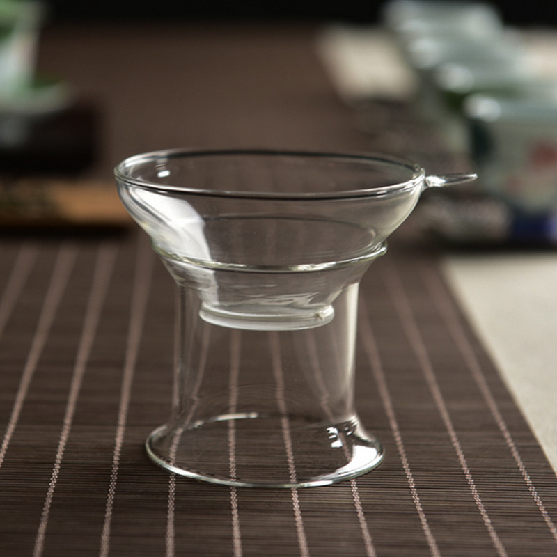 Fábrica al por mayor borosilicato resistente al calor transparente juego de té colador de té cero juego de té Filtro de té colador de té de vidrio