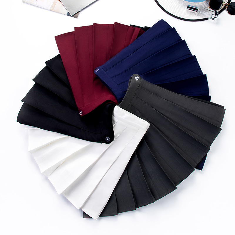Damesrok met hoge taille en plooien, paars effen, A-lijn, korte rok, wijnrood, zomer, eendelig, halflang model_voghion.com