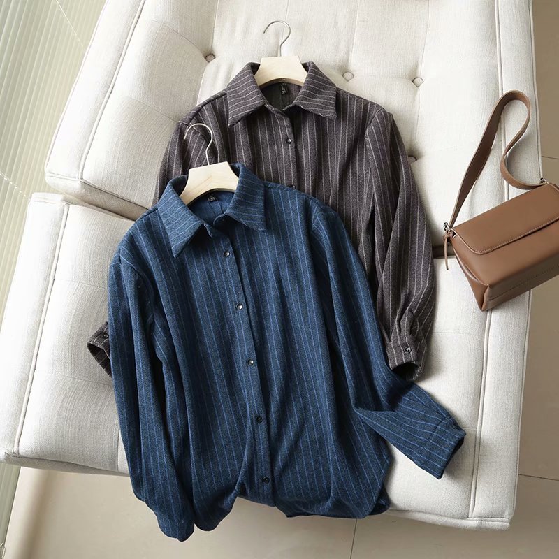 women s striped women long-sleeved loose shirt NSAM5588