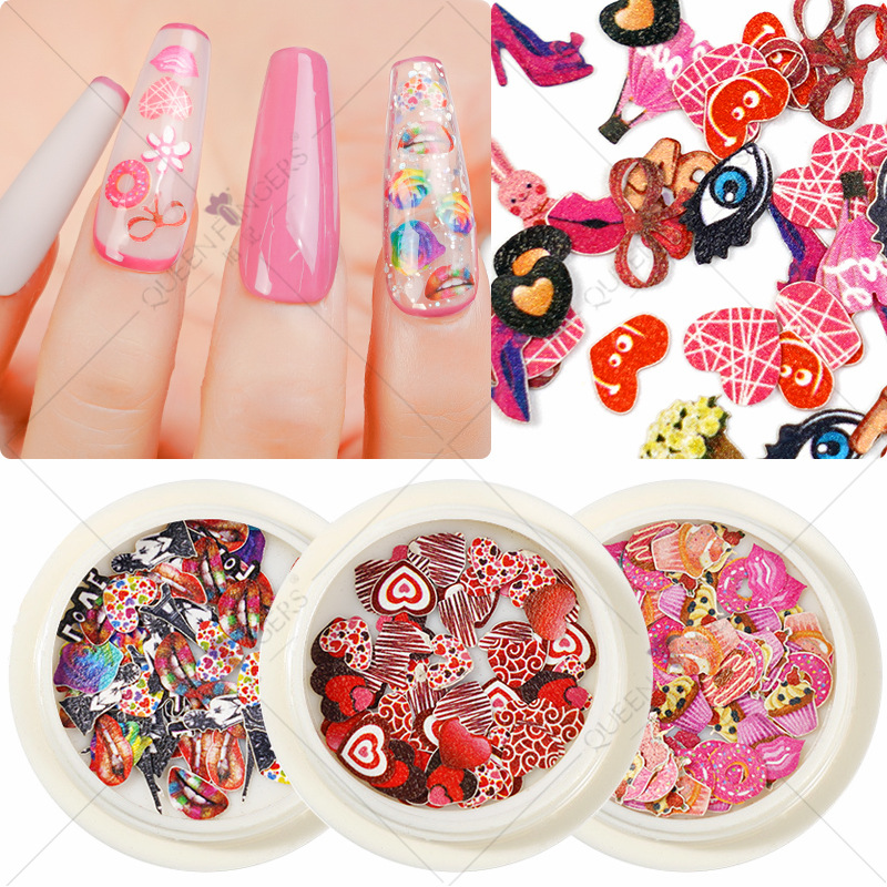 Princesa accesorios de uñas ins estilo color mezclado Año Nuevo Día de San Valentín flor Rosa parche de uñas pieza de pulpa de madera