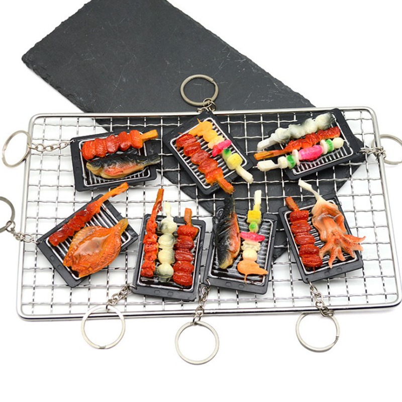 创意仿真食物钥匙扣铁板烧挂件过家家儿童小礼物仿真烧烤寿司批发