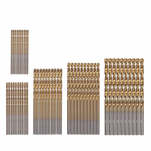 Factory direct sale 50pc titanium plated twist drill golden high speed steel 4241 straight handle drill 1-3mm combined woodworking opening