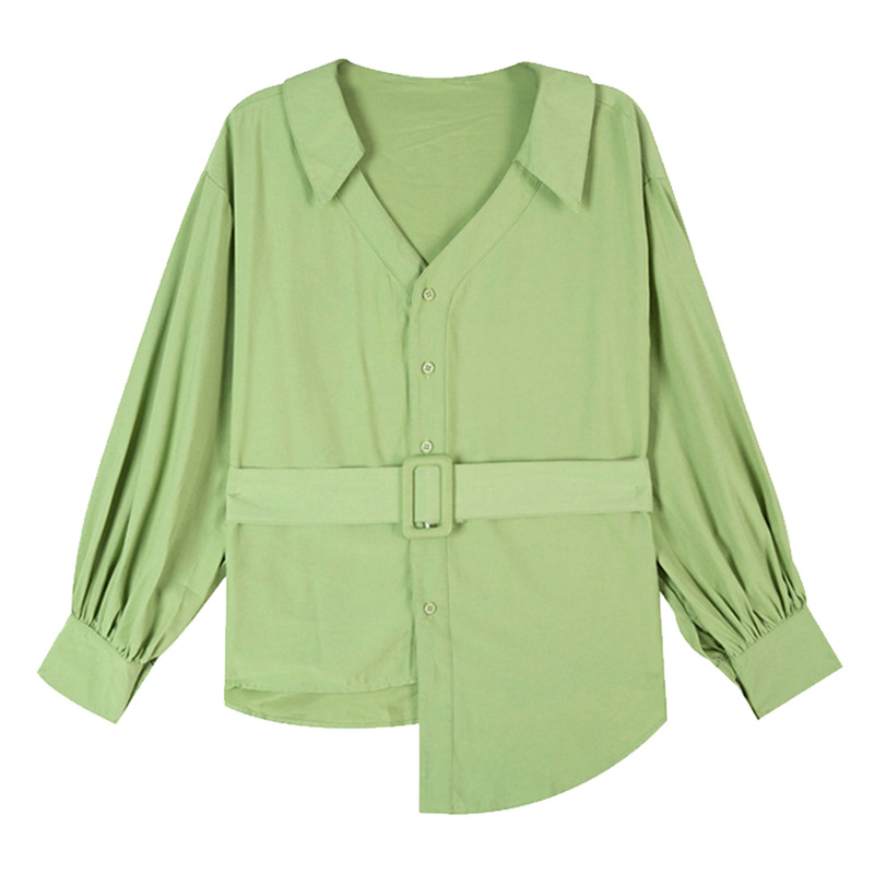 帮手主图-收腰衬衫女长袖2020春秋新款女装复古港味设计感小
