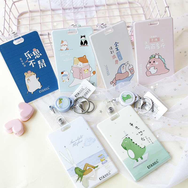 Cartoon Telescoping Ferrule Acrylic Plastic Ferrule animal printing student Ferrule Key buckle Retractable cord Employee's card