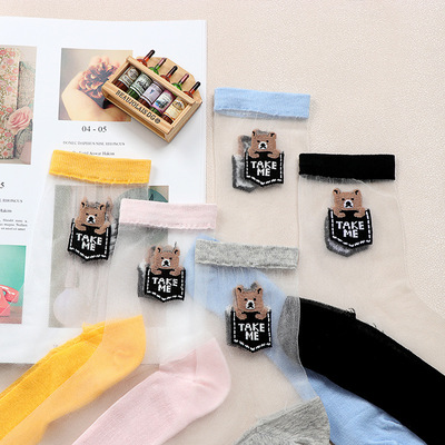 new pattern Little Bear transparent Socks In cylinder the republic of korea Glass ins Crystal socks lovely solar system summer Thin section