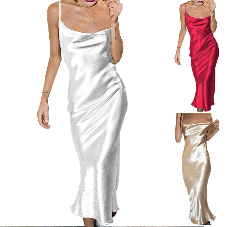 fashion solid color sling satin fishtail dress  NSHHF62064