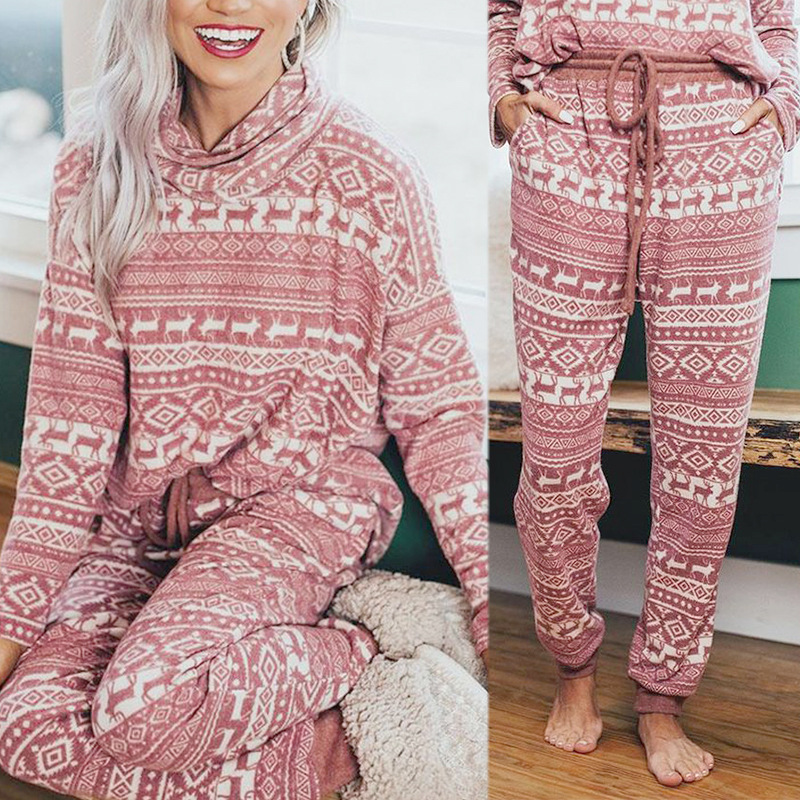 reindeer print long-sleeved loose casual Christmas home set NSZH18612