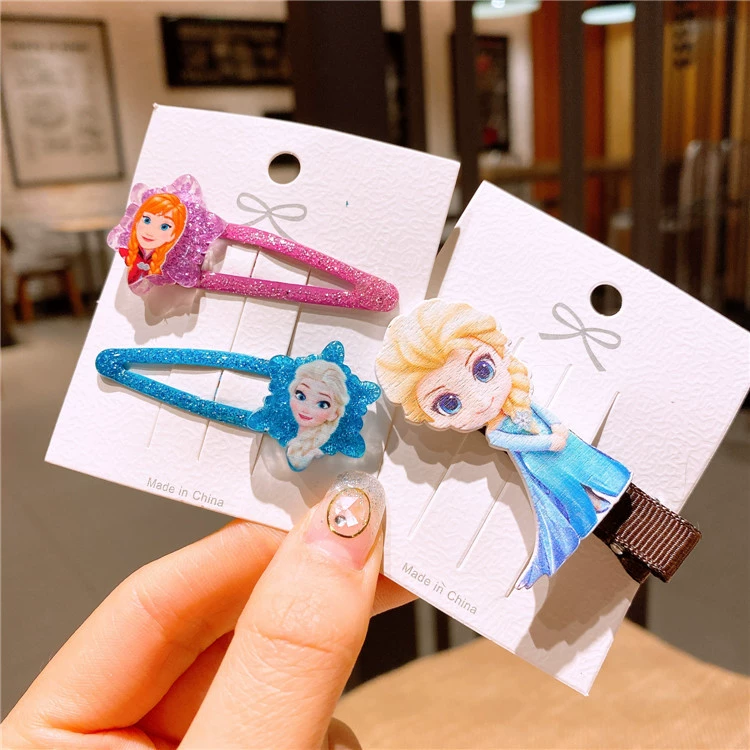 Children's hairgrip with bow for princess, cartoon hair accessory, hair rope, set, Korean style, with snowflakes