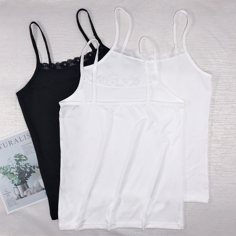 領口花邊女士吊帶背心女夏百搭打底衫外穿修身小吊帶內搭 10件裝