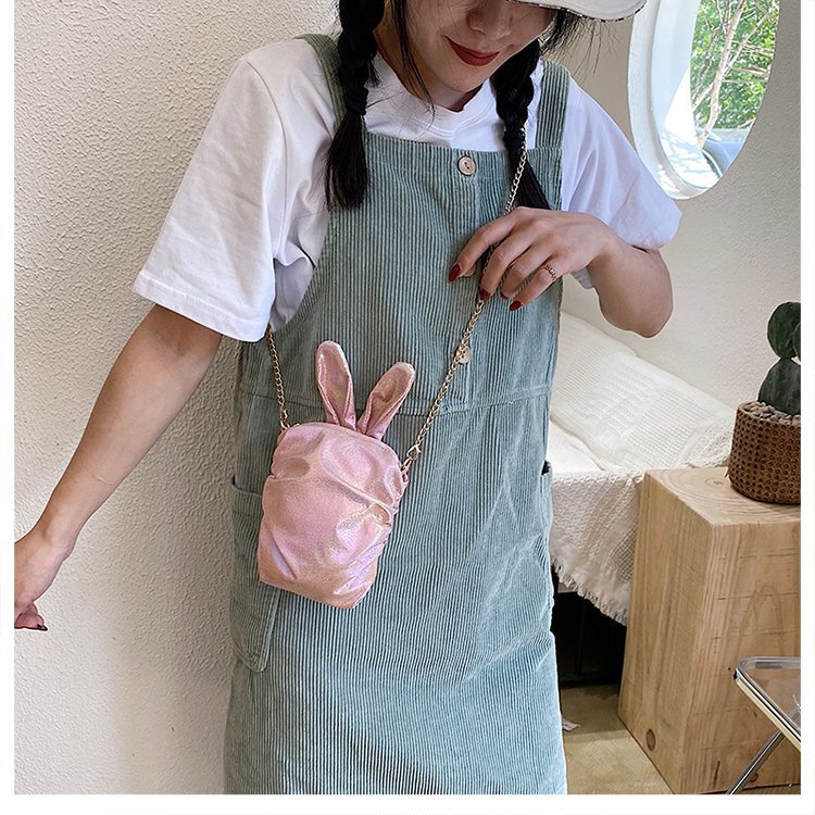 Korean  New Trendy  Cute Cartoon Laser Colorful Girl Cute Funny Rabbit Ears Pu Chain Small Shoulder Bag Mobile Phone Bag Nihaojewelry Wholesale display picture 30