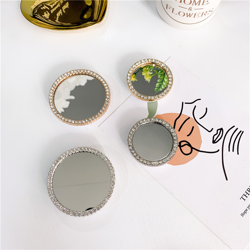 20g Weight Universal Applicable Brands Metal Material Round, Square, Heart Shape Pattern Fashion Style Korean Style Ins Style Diamond-embedded Heart Shape Mirror Airbag Bracket Adhesive Retractable Mobile Phone Bracket Desktop Lazy Bracket 5