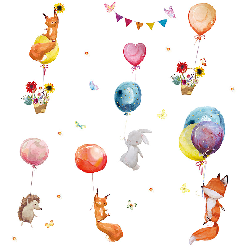 Cartoon Hand-painted Fox Balloon Wall Stickers Kindergarten Children's Room Study Room Decoration Stickers Removable display picture 7