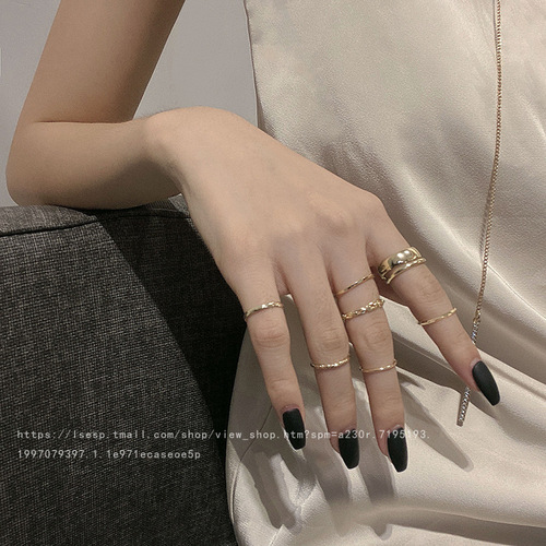 Korean style design sense ins trendy fashion personality geometric ring same style set index finger European and American pinky ring