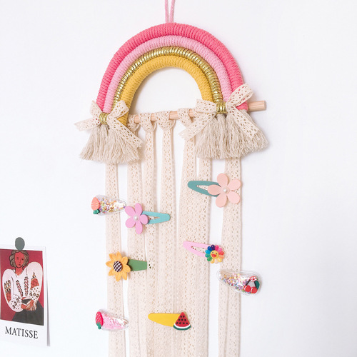 INS decorative Nordic style braided rainbow children's hairpins and hair accessories storage with wall-mounted headwear organizer with organizer