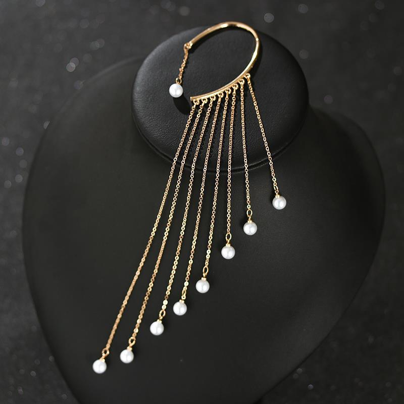 Pendientes largos de perlas estilo europeo para mujer_voghion.com
