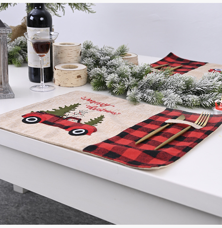 Rot Schwarz Plaid Auto Weihnachten Tischset Cartoon Tischdecke Tischsets display picture 6