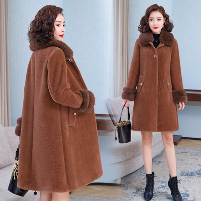 妈妈秋冬装水貂绒外套中长款2020新款中老年女装大码毛呢大衣洋气