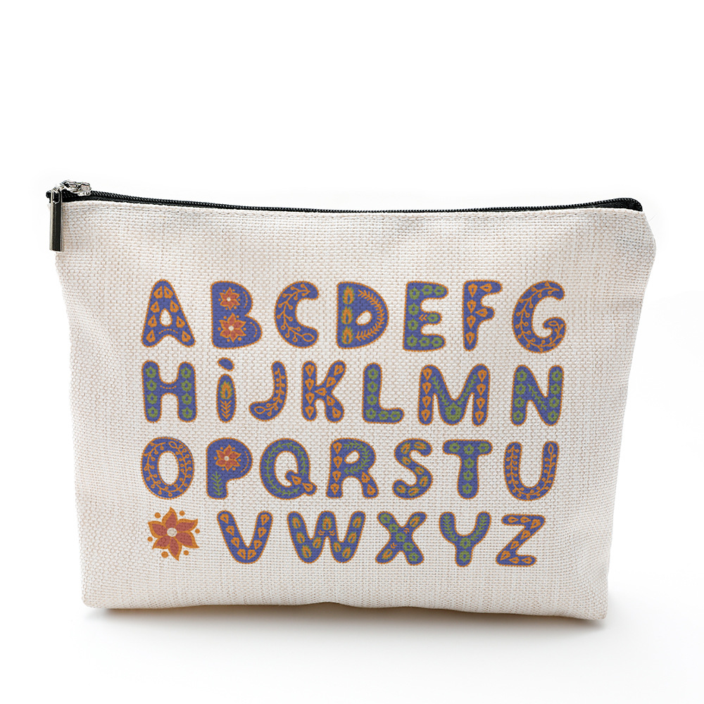 字母化妆包防水棉麻 拉链袋化妆品饰品收纳袋 旅行洗漱用品收纳包