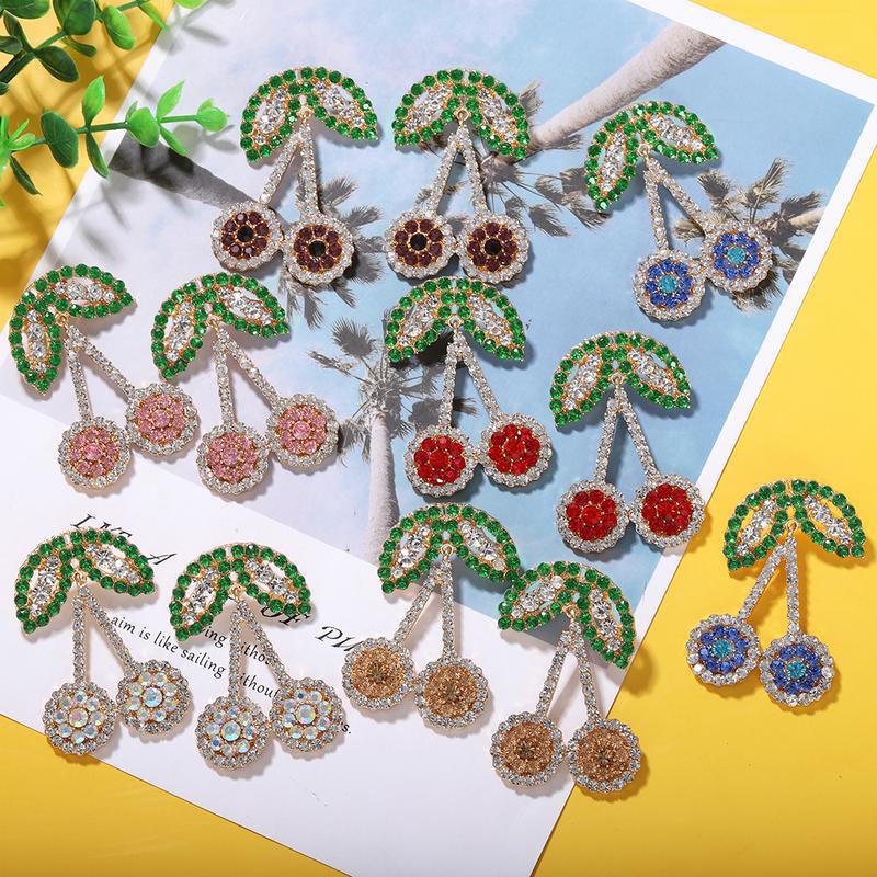 New Fashion Diamond Fruit Cherry Earrings Fruit Earrings For Women display picture 9