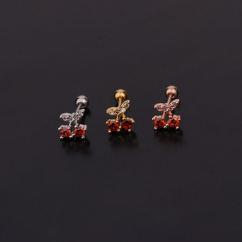 Ear Cartilage Rings & Studs Fruit 316 Stainless Steel  Copper Inlaid Zircon display picture 6