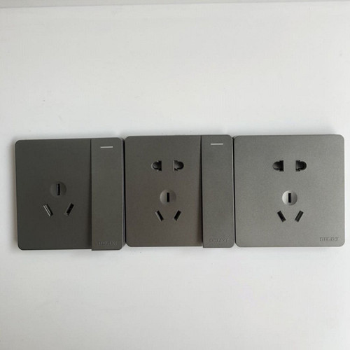 Wholesale switch socket, five-hole socket, gray panel switch, 16A three-hole wall switch, 217 gun-gray socket
