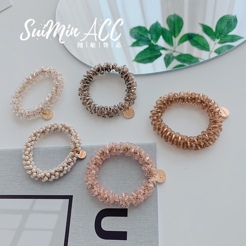 Estilo coreano simple diadema perla tejida banda de goma alta elástico teléfono anillo pelo cuerda goma banda tocado flor joyería al por mayor