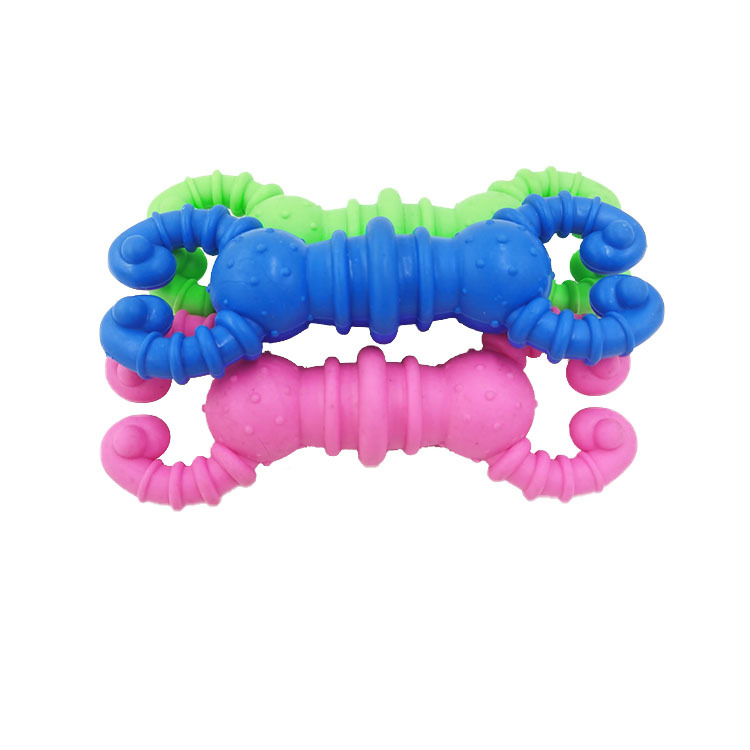 En stock perro y gato de juguete de hueso de camarón TPR resistente a mordeduras aliviar la congestión molar limpieza de los dientes de peluche juguete para mascotas suministro directo de fábrica